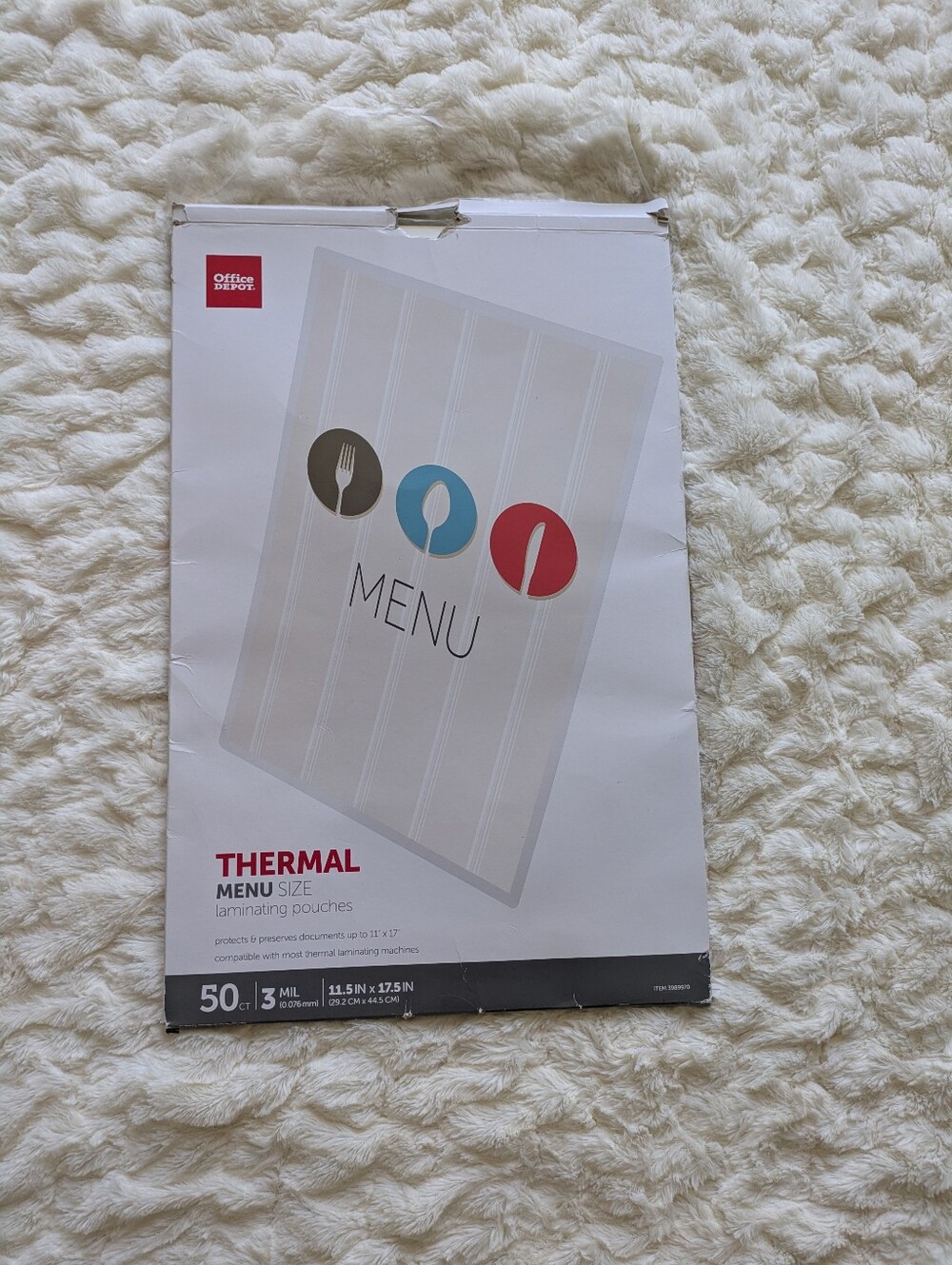 Thermal Menu Size Laminating Pouches - White